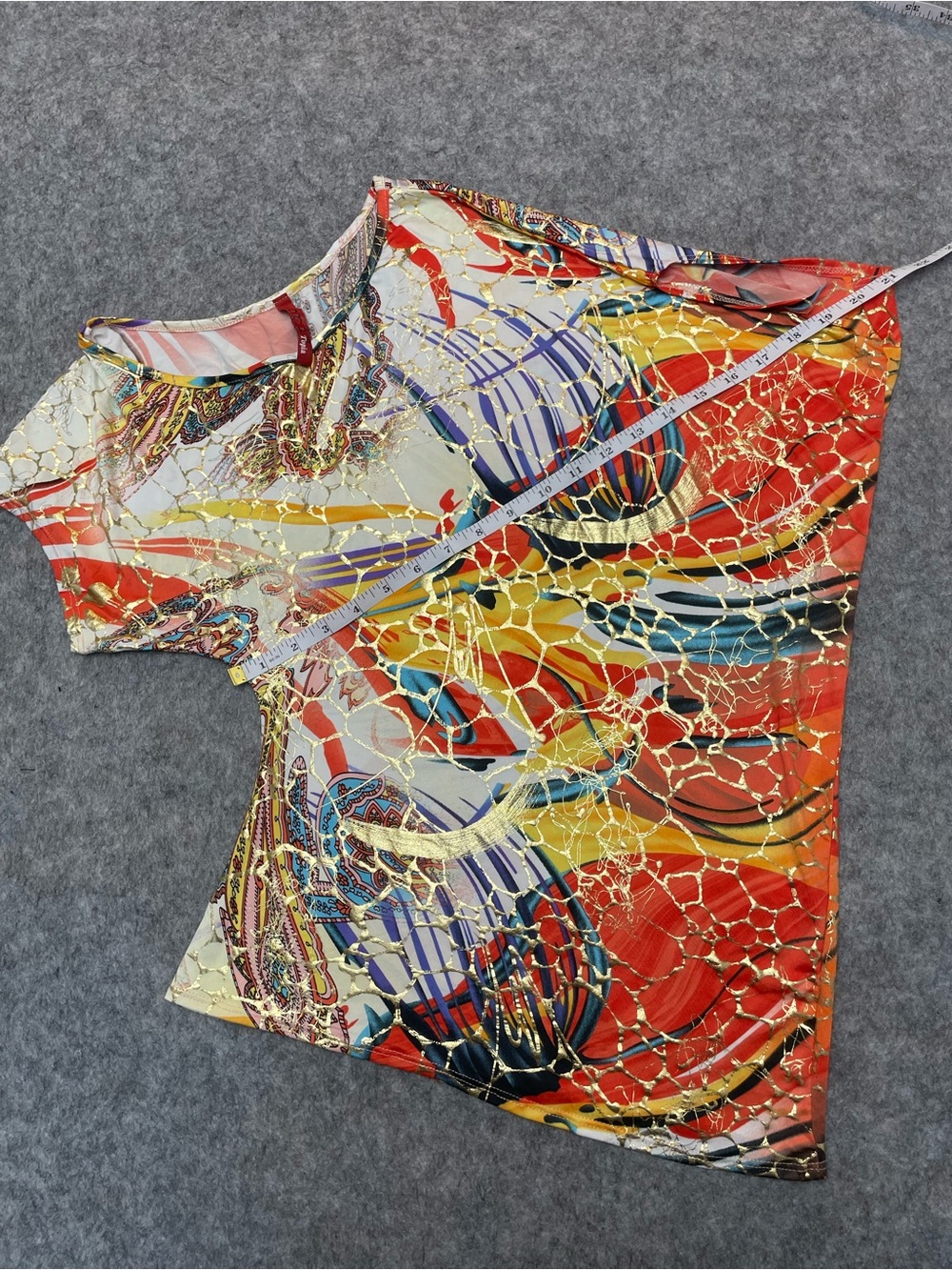 Unique Artwear Abstract Gold Foil Asymmetrical Statement Festival Top S/M Est - Picture 4 of 9